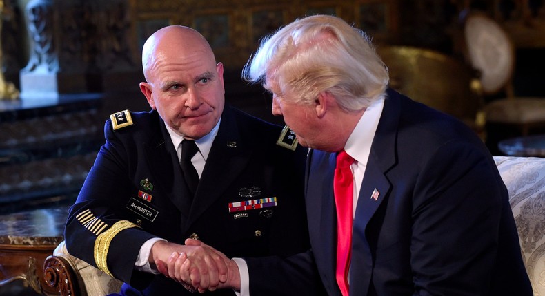 President Donald Trump with Army Lt. Gen. H.R. McMaster at Trump's Mar-a-Lago estate.