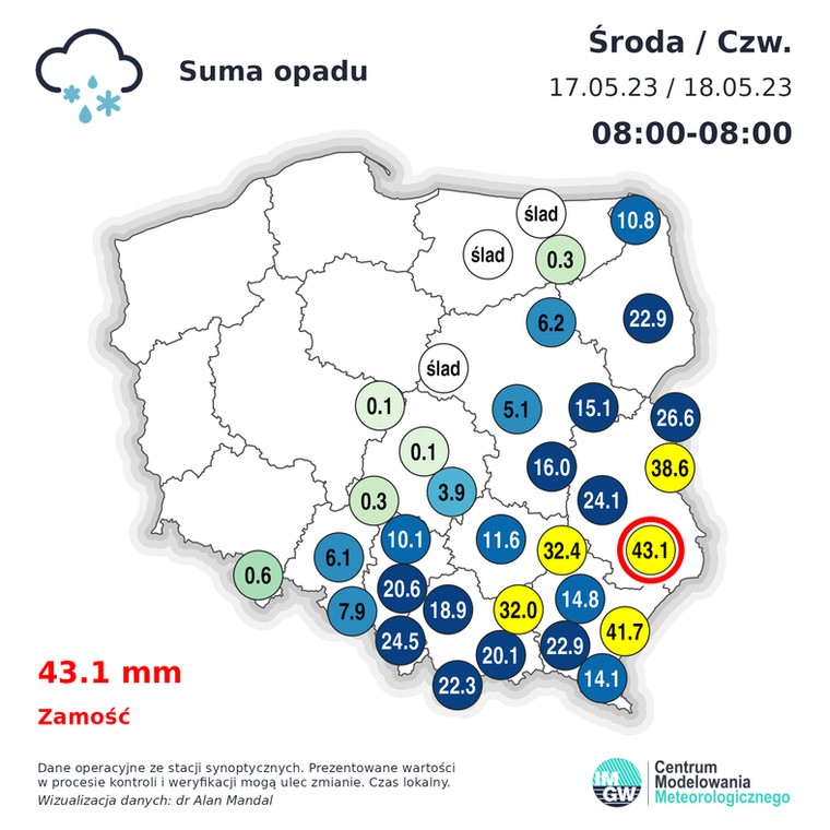 W części kraju dobowe sumy opadów od dwóch dni przekraczają 30 mm