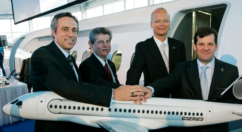 The CSeries program was officially launched by Canadian aircraft manufacturer Bombardier in 2008 at the Farnborough International Airshow in England.