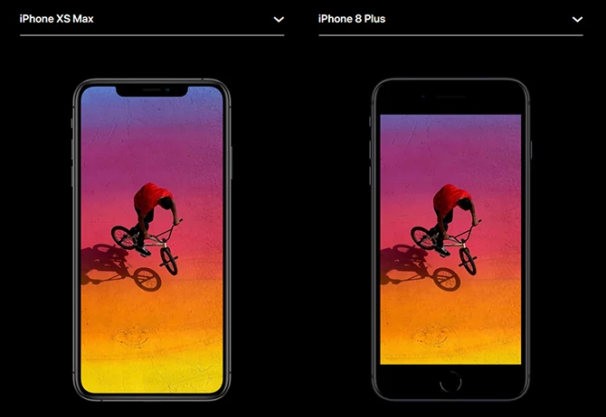 Porównanie rozmiarów smartfonów Apple iPhone Xs Max i Apple iPhone 8 Plus