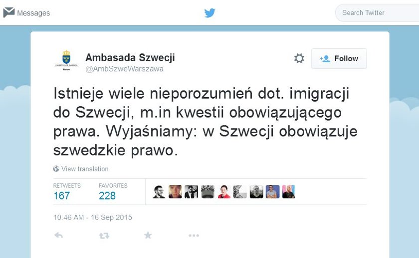 Reakcja ambasady Szwecji