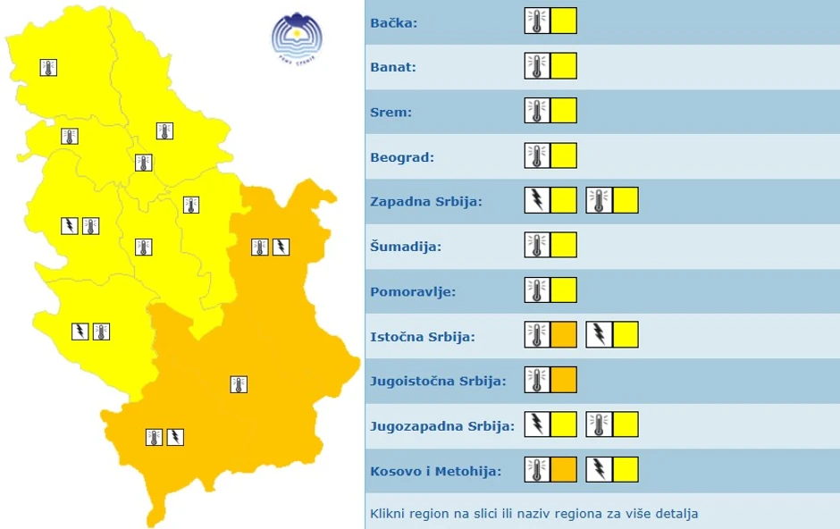 Meteoalarm za četvrtak