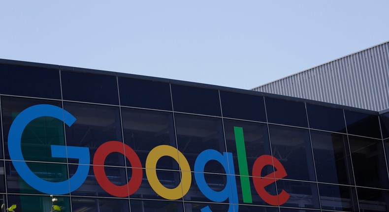 The Google logo is seen at the company's headquarters in Mountain View, California.