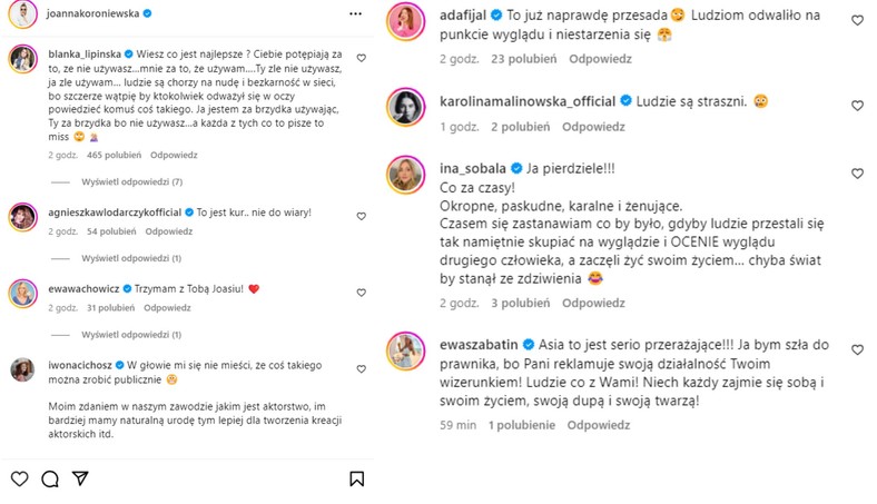 Comentarios bajo la publicación de Joanna Koroneska