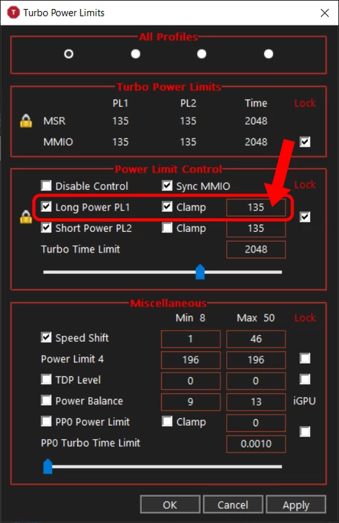 ThrottleStop – podniesienie długotrwałego limitu mocy w oknie TPL