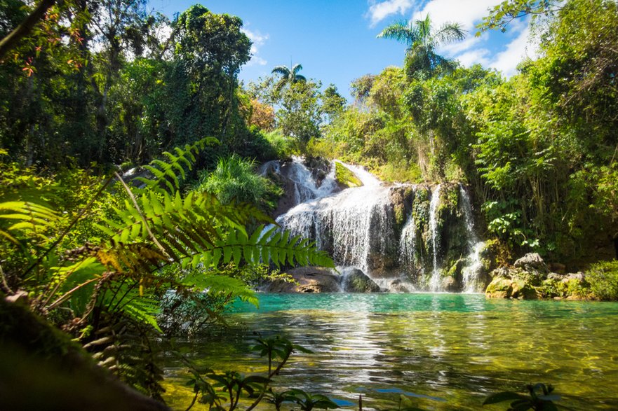 Wielopoziomowe wodospady, El Nicho National Park, Kuba