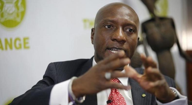 Oscar Onyema, Chief Executive Officer of the Nigerian Stock Exchange (NSE), gestures as he speaks during an interview with Reuters at his office in Lagos, Nigeria February 10, 2016. REUTERS/Akintunde Akinleye