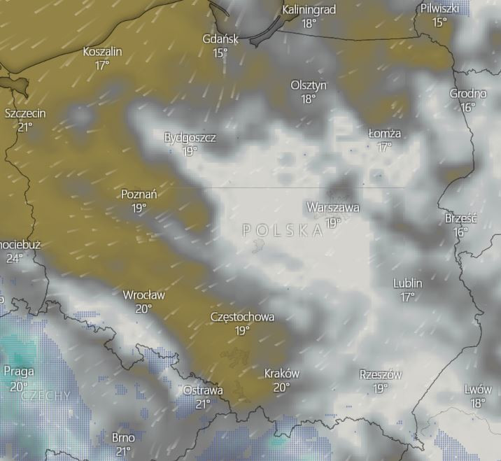 Pogoda w niedzielę - godz. 20, zachmurzenie