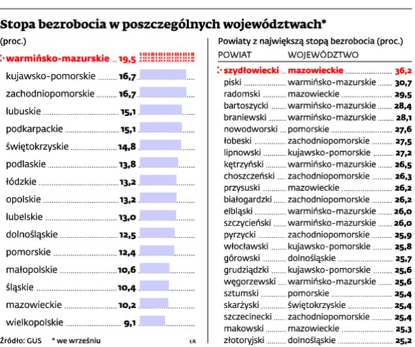 Stopa bezrobocie w poszczególnych województwach* (proc.)