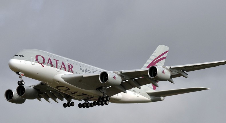 Qatar Airways Airbus A380 landing in Paris.