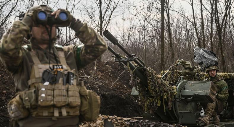 Ukrainian service members near Bakhmut on March 24, 2023.Aris Messinis/Getty Images