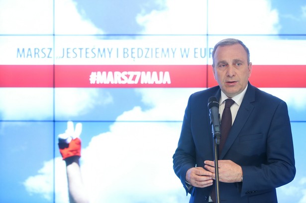 Przewodniczący PO Grzegorz Schetyna podczas konferencji prasowej po posiedzeniu zarządu krajowego PO w Warszawie.