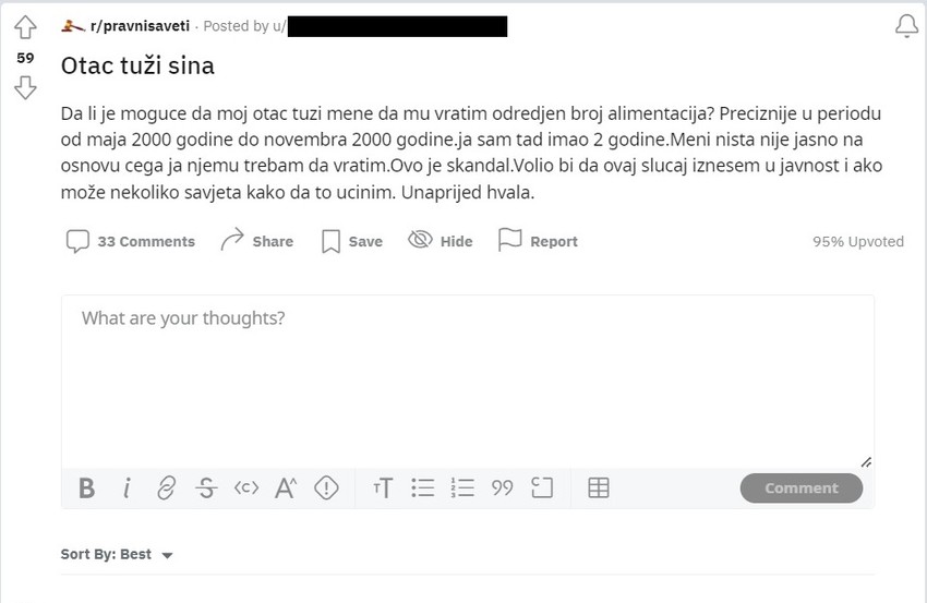 otac tuzi sina za alimentaciju