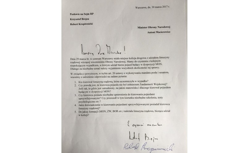 List posłów PO do Antoniego Macierewicza