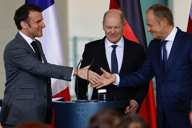 Emmanuel Macron, Olaf Scholz Donald Tusk