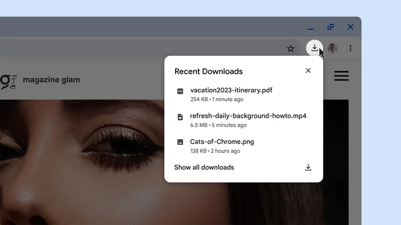 Google Chrome — nowe okno pobierania