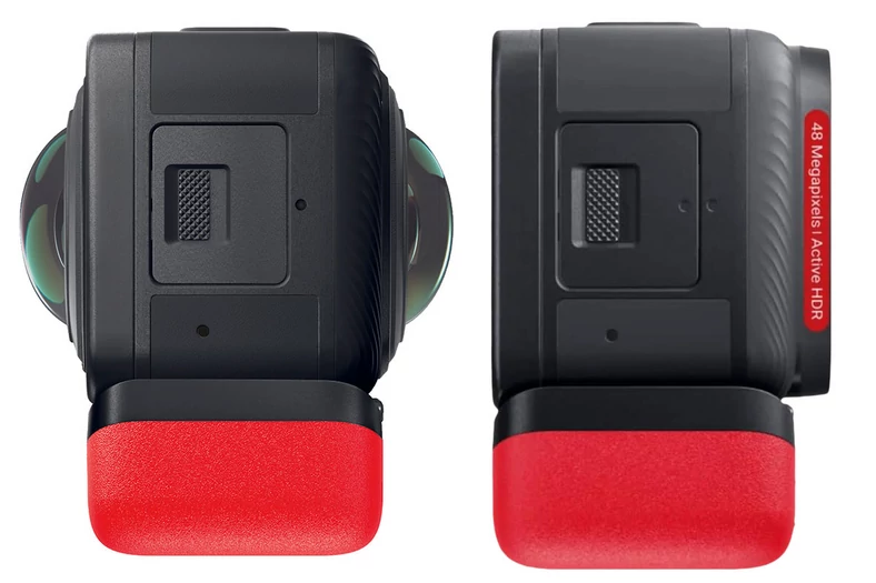 Moduł 360 stopni (u góry) ma dwa obiektywy do zdjęć dookólnych, a kamera sportowa jeden do nagrań 4K