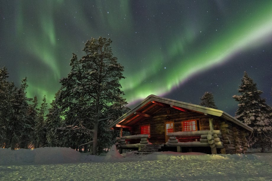 Zorza polarna na północy Finlandii