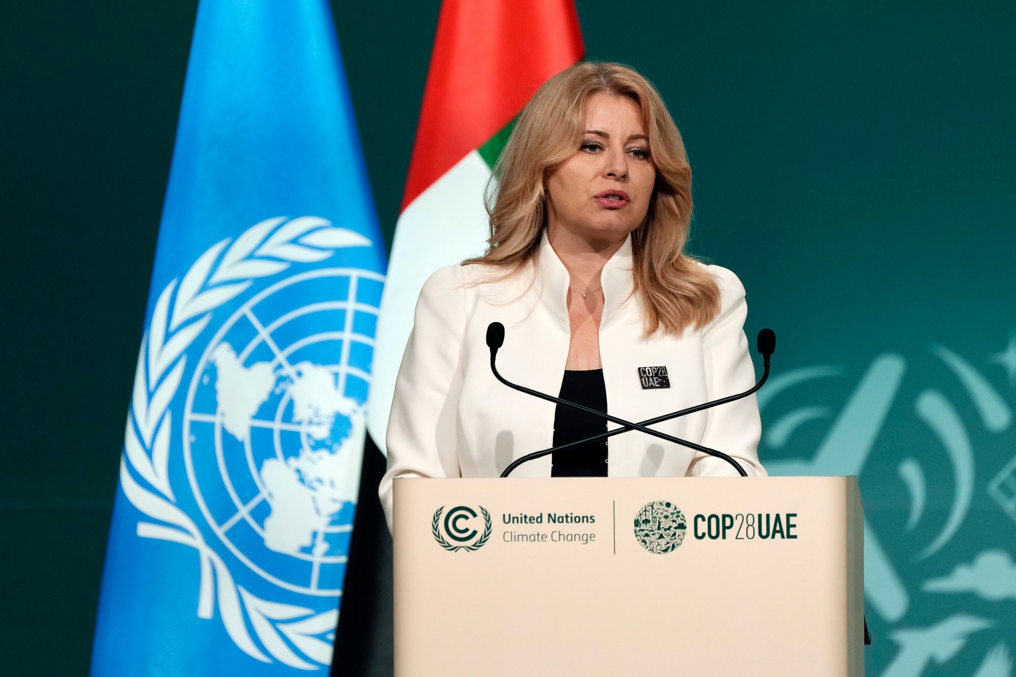 Čaputová počas vystúpenia na klimatickej konferencii Organizácie Spojených národov COP28 v Dubaji.