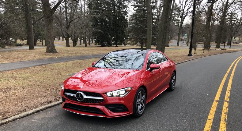 In Jupiter Red, the 2020 Mercedes CLA250 I tested looked extra-sharp: a pop of welcome color in a gray Northeastern winter.