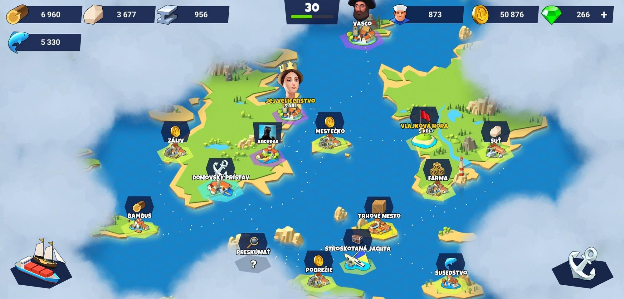 Herná mapa ponúka množstvo miest, kde sa hráč môže so svojou flotilou vyplaviť.