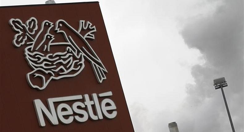 A Nestle logo is pictured on a factory in Orbe in a file photo. REUTERS/Joao Vieria