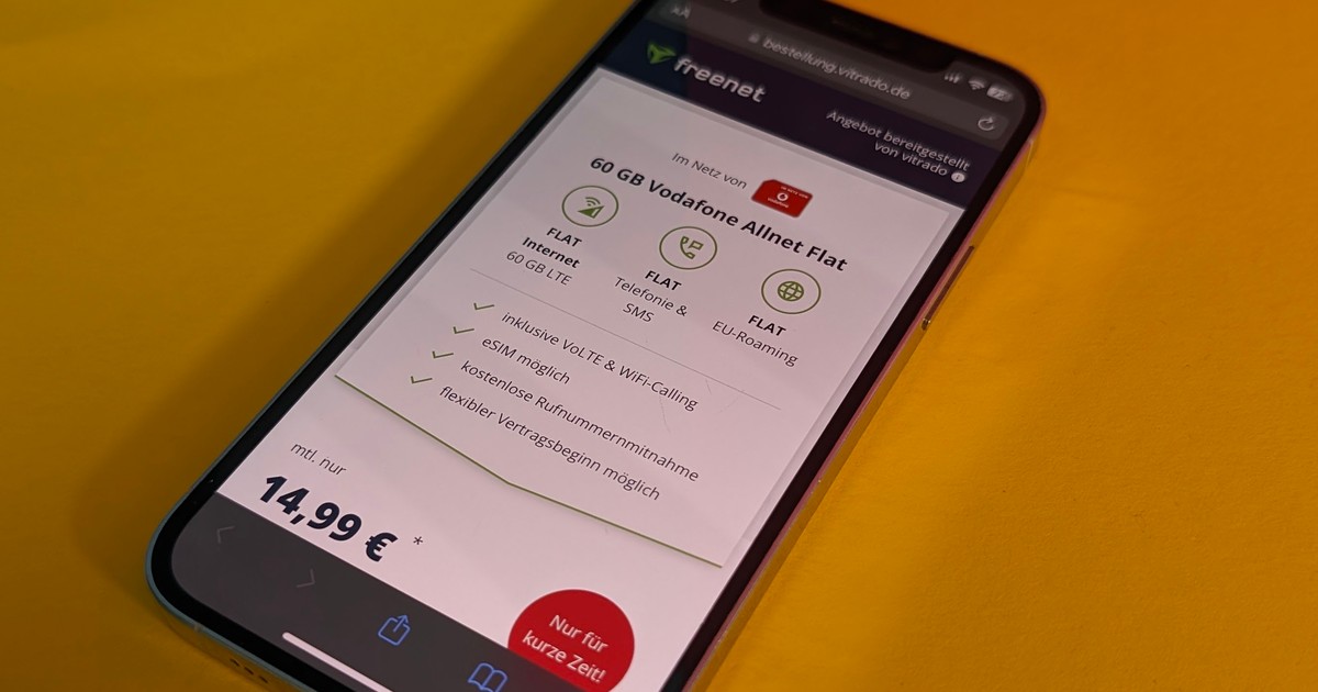 Sadece 28 Şubat'a kadar: ​​Vodafone şebekesinde 60 GB cep telefonu tarifesi 14,99 Euro