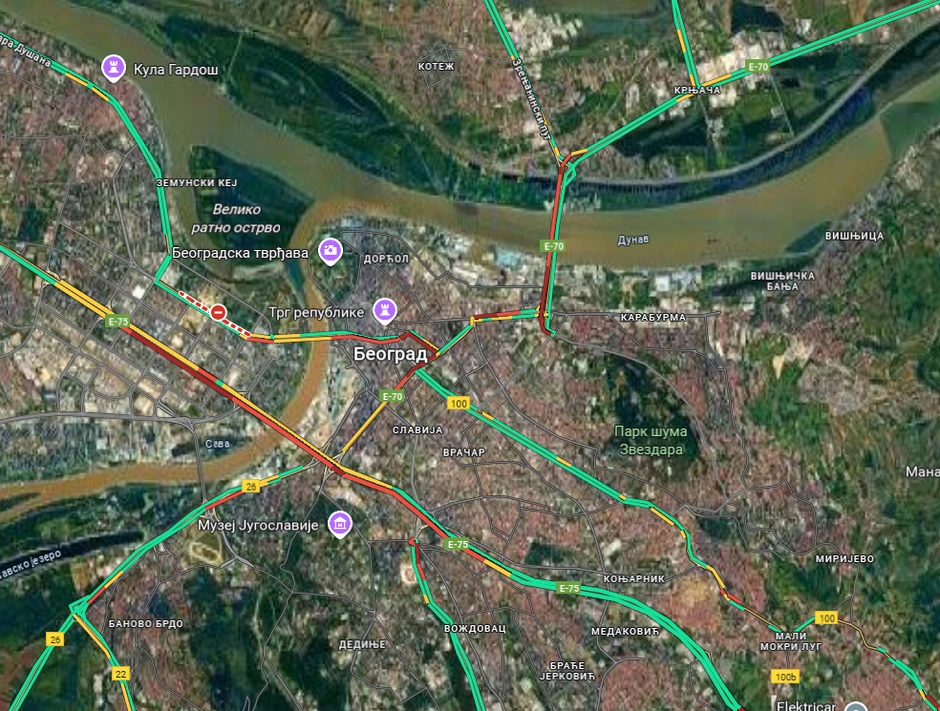 Mapa gužve u Beogradu