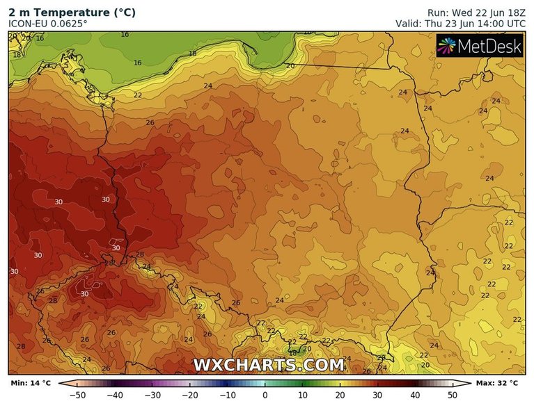 Na zachodzie słupek rtęci może sięgnąć 30 st. C