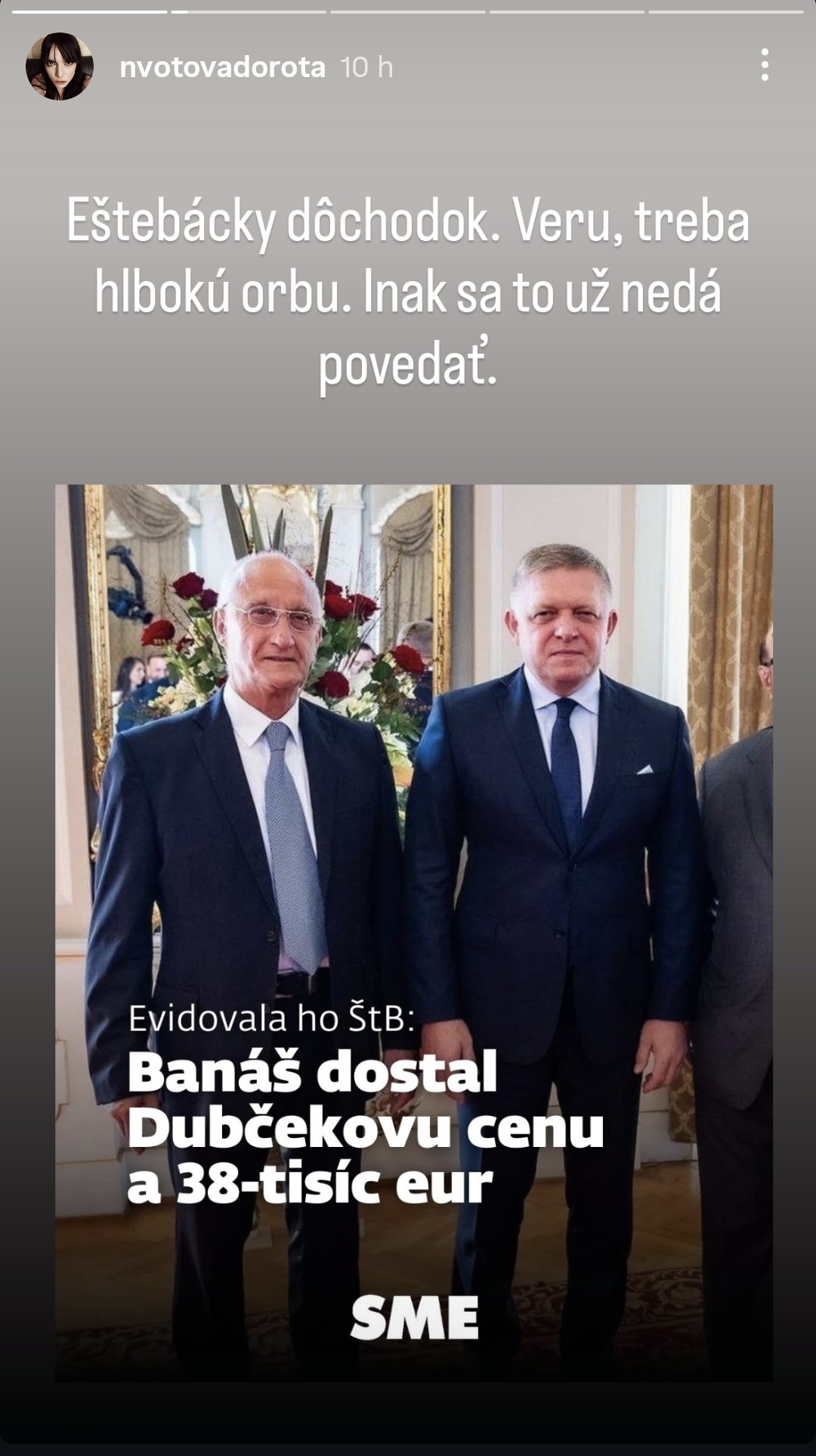  Dorota Nvotová reaguje na udelenie štátnej ceny Jozefovi Banášovi. 