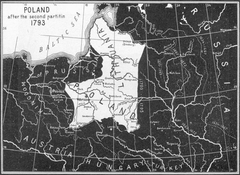 Mapa Polski po II rozbiorze, 1793 rok