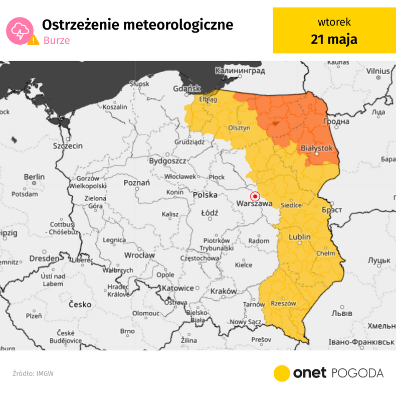 Ostrzeżeniami przed burzami została objęta wschodnia i północno-wschodnia Polska