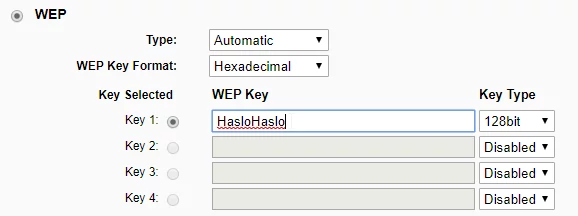 Router starszej generacji, który umożliwia zabezpieczenie sieci szyfrowaniem WEP