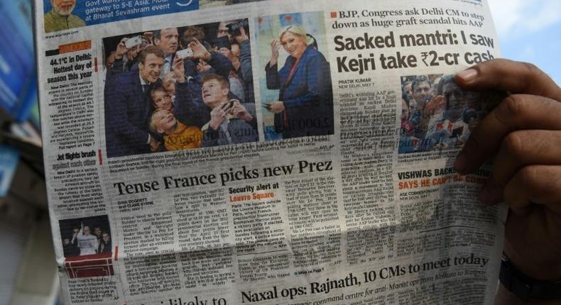 News of Emmanuel Macron win in the French presidential elections hits newspaper front pages in India