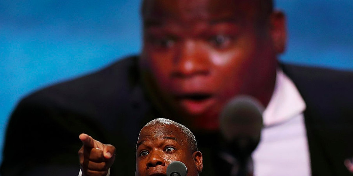 Pastor Mark Burns addresses the Republican National Convention in Cleveland, Ohio.