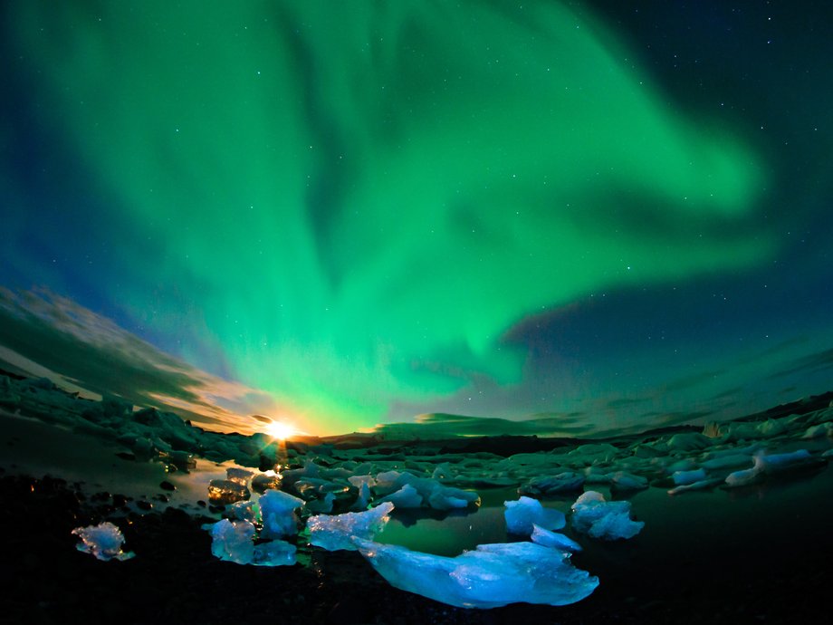 For the ultimate optical overload, catch a view of the Northern Lights from the lagoon during Iceland's long, dark winters.