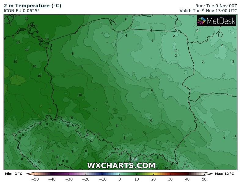 Północny wschód zimny, zachód i południowy zachód wyraźnie cieplejszy