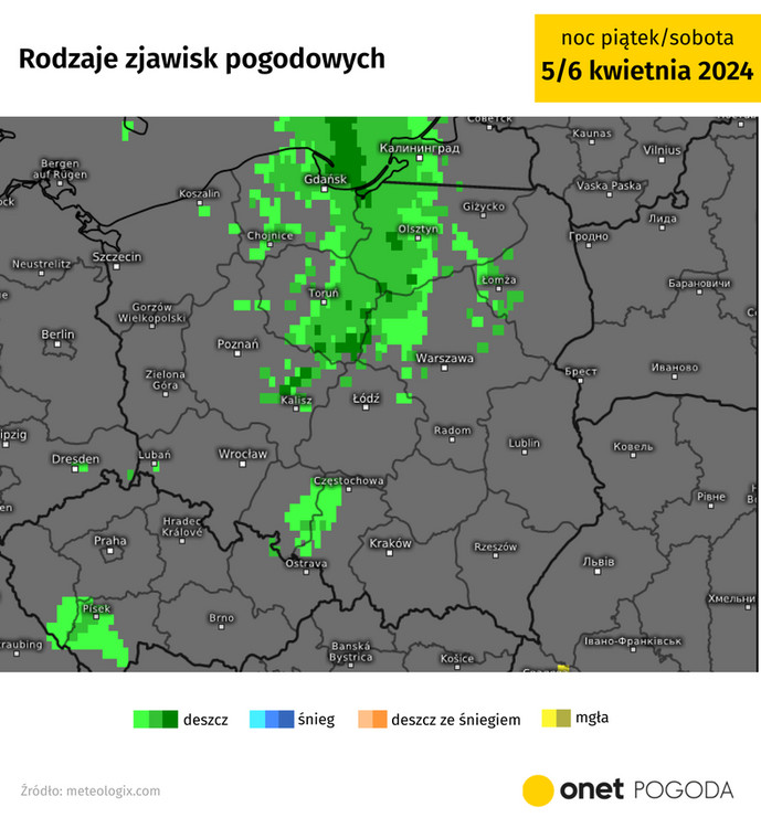 W nocy na północy deszcz może popadać nieco mocniej