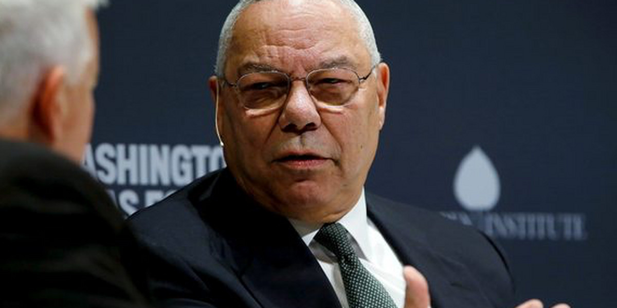 Colin Powell during an onstage interview with Walter Isaacson, the Aspen Institute president and CEO, at the Washington Ideas Forum in 2015.