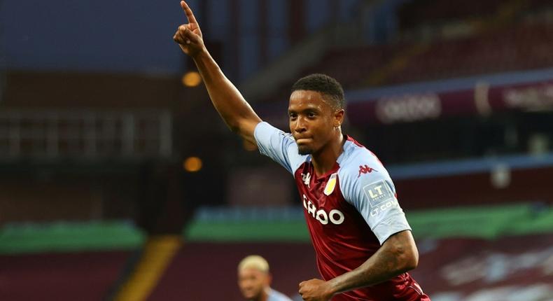 Aston Villa defender Ezri Konsa celebrates scoring the winner against Sheffield United