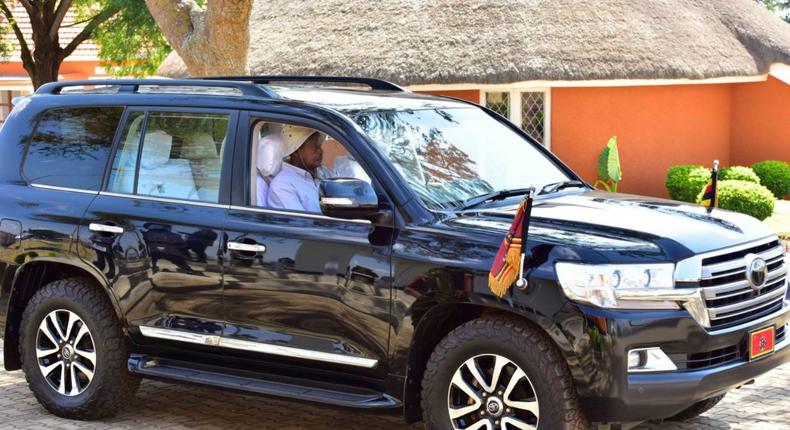 President Museveni driving