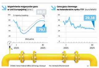 Wypełnienie magazynów gazu w Unii Europejskiej (proc.)