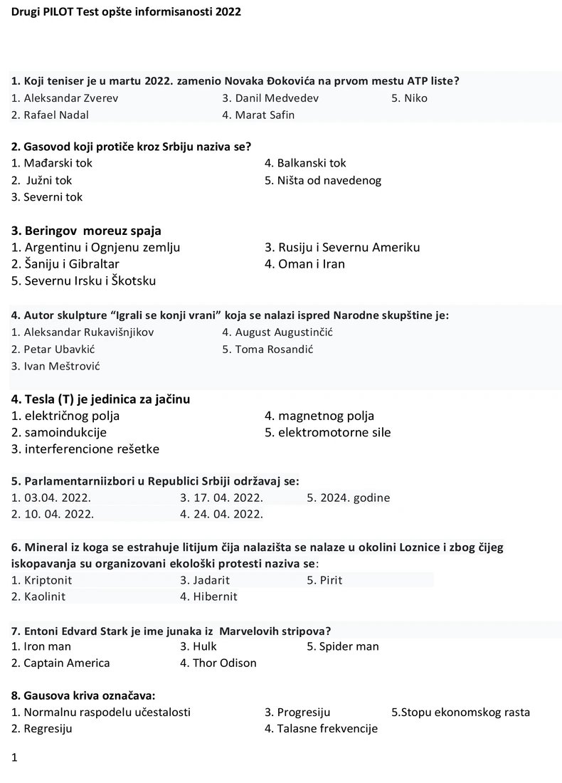 Test opšte informisanosti