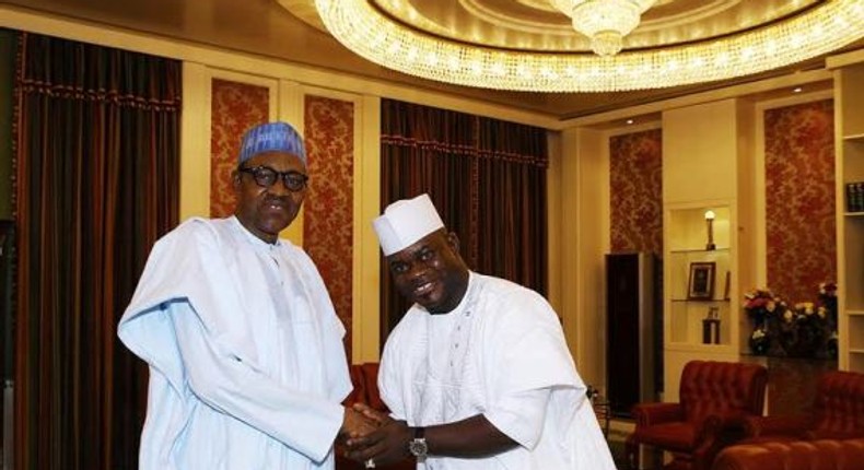 President Muhammadu Buhari meets with Kogi State Governor, Yahaya Bello at the Presidential Villa in Abuja on February 18, 2016.