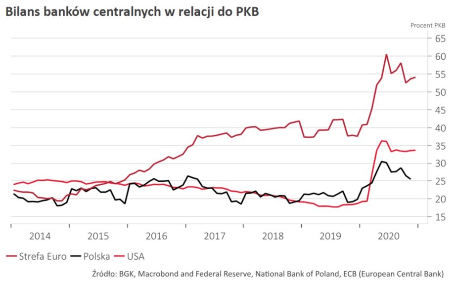 Bilanse banków centralnych w relacji do PKB