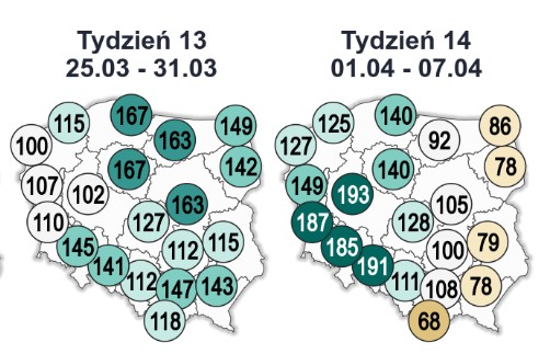 Anomalia sumy opadów w Polsce pod koniec marca i na początku kwietnia