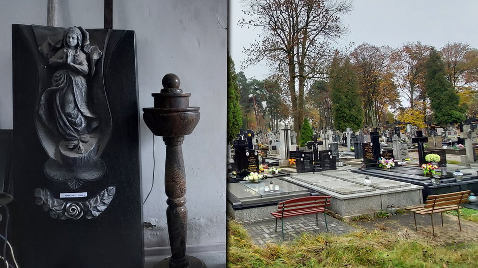 Absurdy cenowe w branży pogrzebowej. Na zdjęciu: przykładowe pomniki i jeden z cmentarzy w Białymstoku