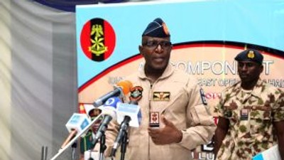 Chief of the Air Staff (CAS), AVM Hassan Abubakar, addressing troops during Sallah celebration in Maiduguri [NAN]