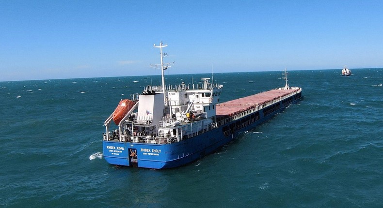 Russian-flagged cargo ship Zhibek Zholy is seen off the coast of Black Sea port of Karasu, Turkey, July 3, 2022