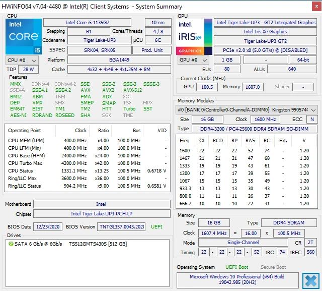 Intel NUC 11 Pro NUC11TNKi5 - specyfikacja